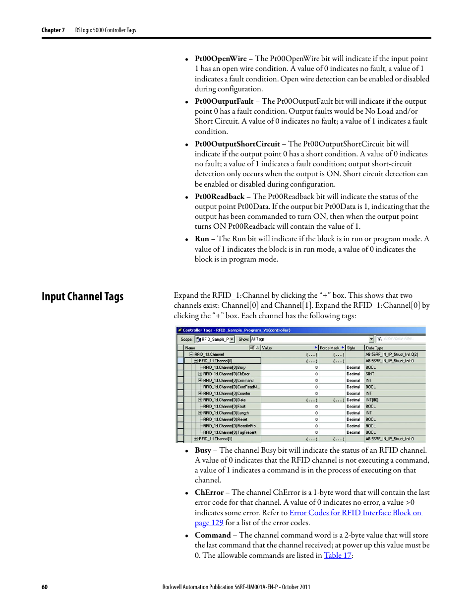 Input channel tags | Rockwell Automation 56RF RFID System User Manual User Manual | Page 60 / 156
