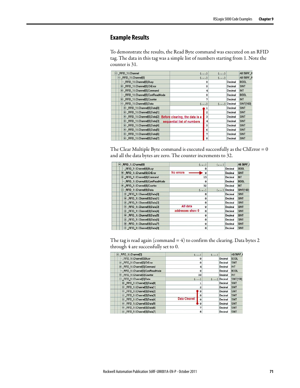 Example results | Rockwell Automation 56RF RFID System User Manual User Manual | Page 71 / 156