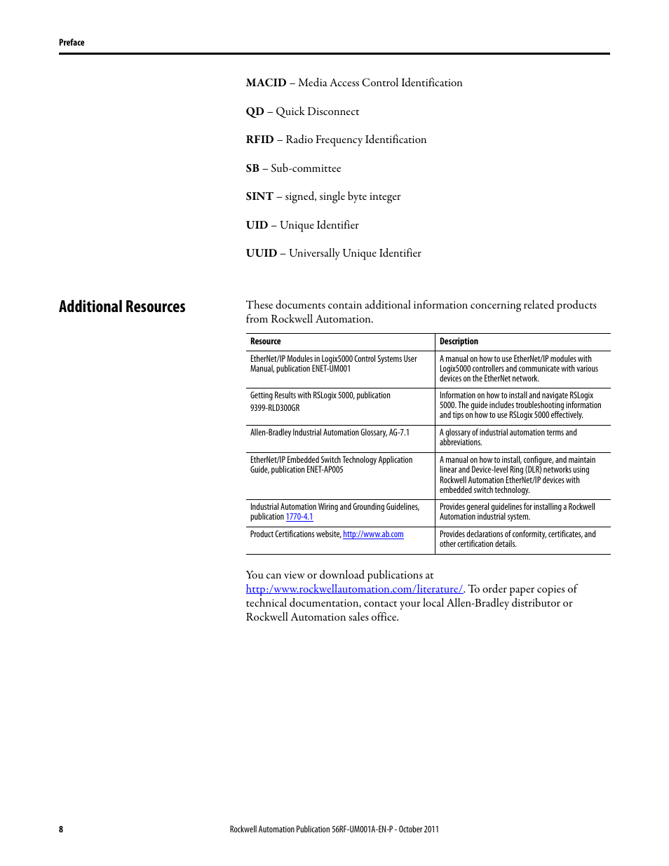 Additional resources | Rockwell Automation 56RF RFID System User Manual User Manual | Page 8 / 156