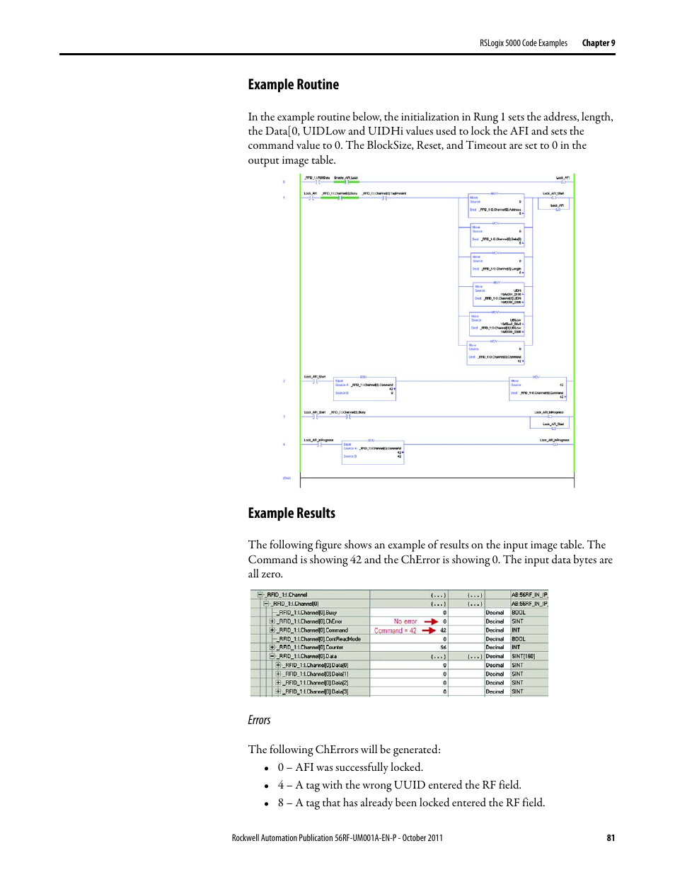 Example routine, Example results | Rockwell Automation 56RF RFID System User Manual User Manual | Page 81 / 156