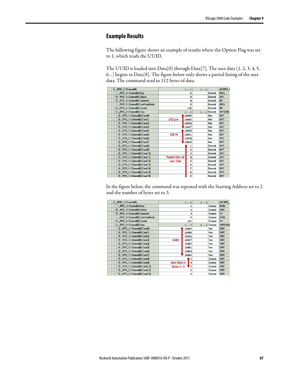 Example results | Rockwell Automation 56RF RFID System User Manual User Manual | Page 87 / 156