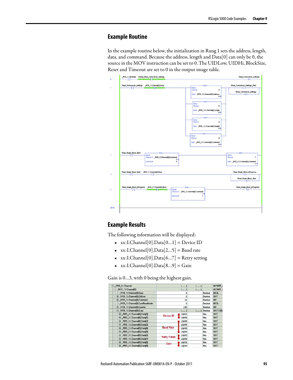 Example routine, Example results | Rockwell Automation 56RF RFID System User Manual User Manual | Page 95 / 156