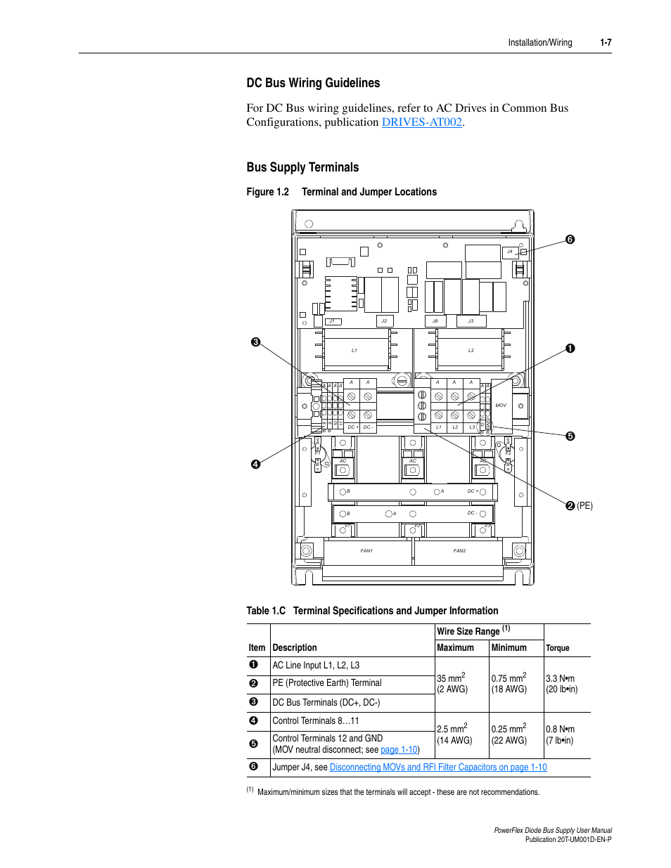Dc bus wiring guidelines, Bus supply terminals | Rockwell Automation 20T PowerFlex Diode Bus Supply User Manual | Page 19 / 42
