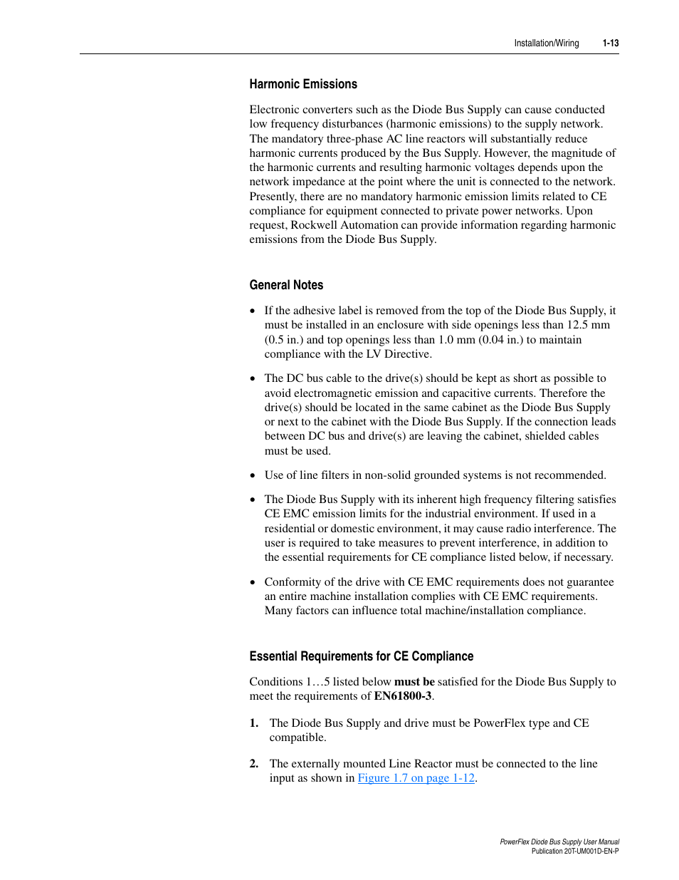 Harmonic emissions, General notes, Essential requirements for ce compliance | Rockwell Automation 20T PowerFlex Diode Bus Supply User Manual | Page 25 / 42