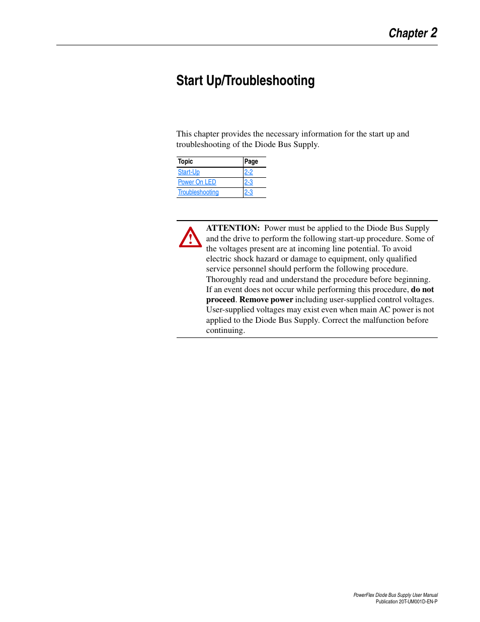 Chapter 2, Start up/troubleshooting | Rockwell Automation 20T PowerFlex Diode Bus Supply User Manual | Page 27 / 42