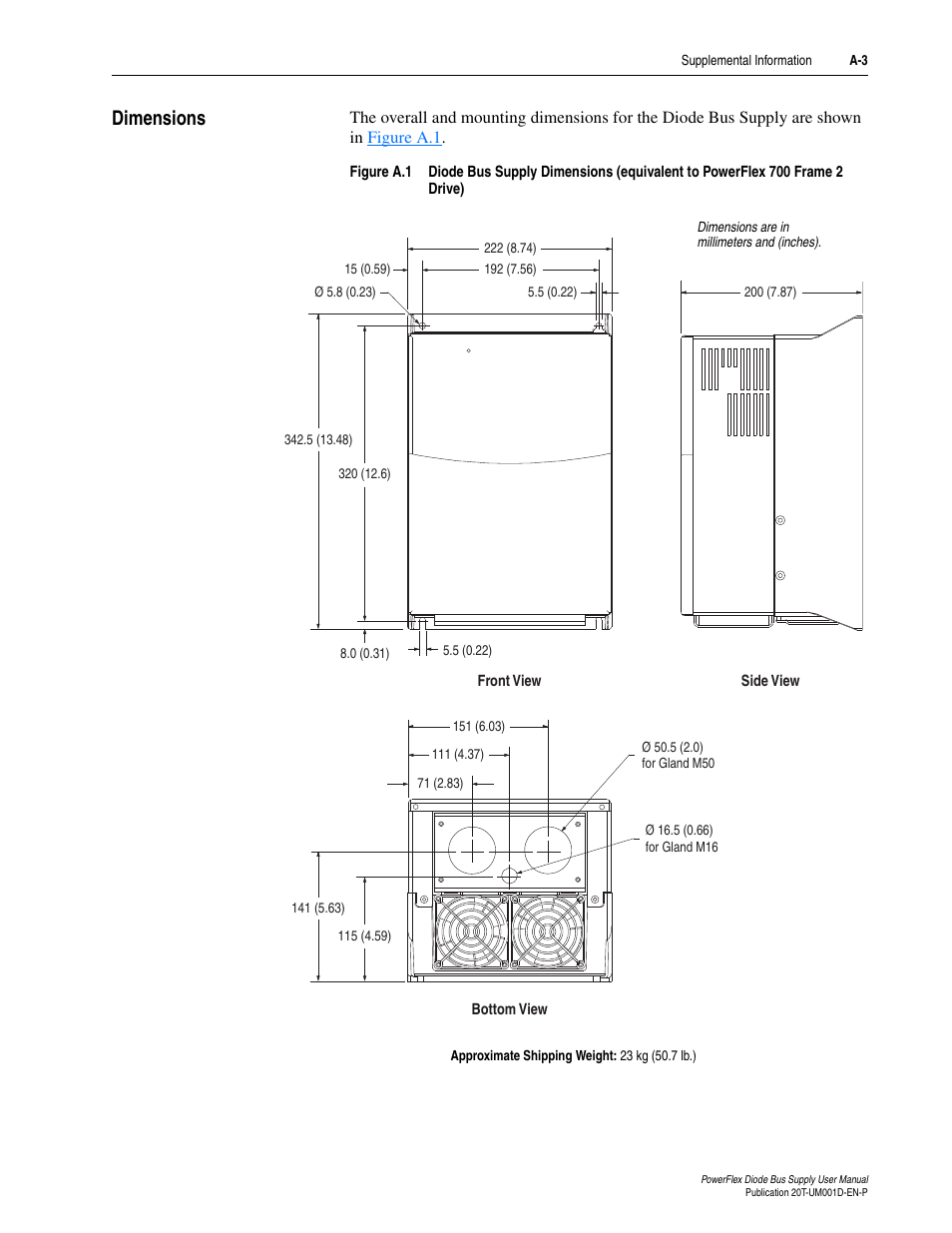 Dimensions | Rockwell Automation 20T PowerFlex Diode Bus Supply User Manual | Page 33 / 42