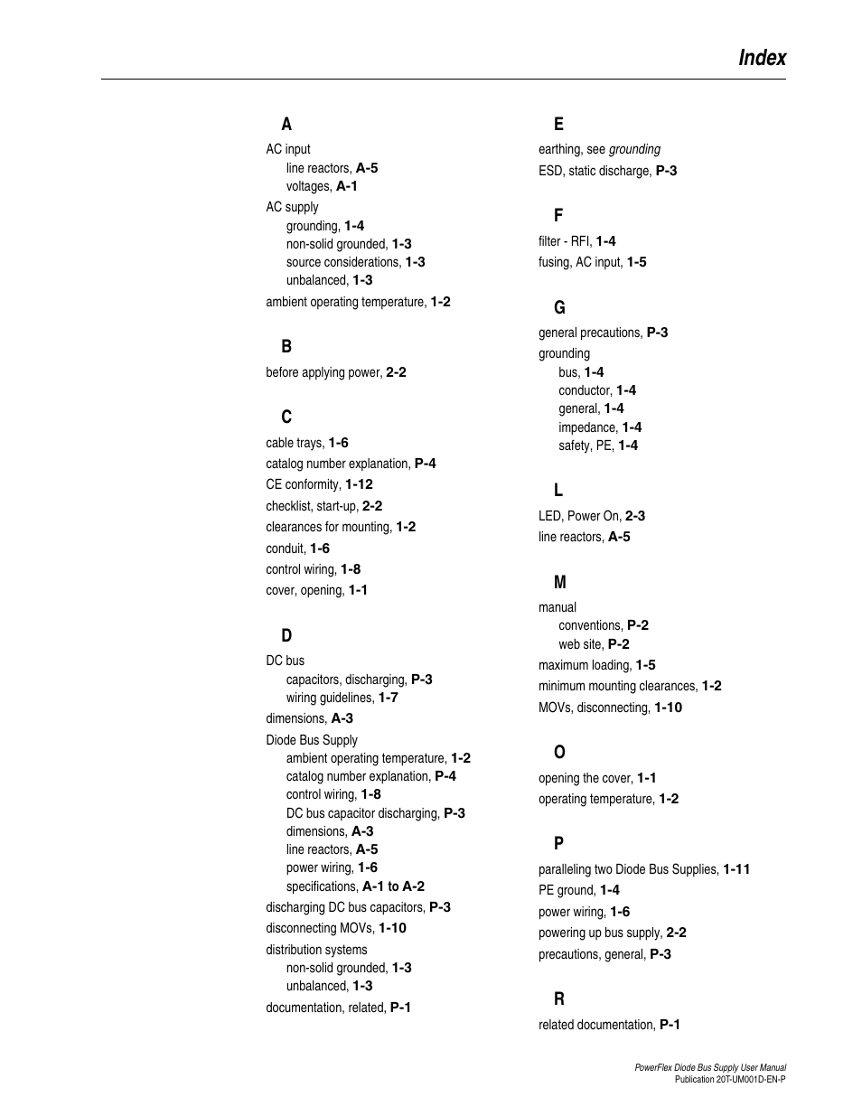 Index | Rockwell Automation 20T PowerFlex Diode Bus Supply User Manual | Page 39 / 42