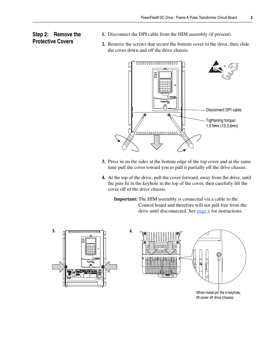 Step 2: remove the protective covers | Rockwell Automation 20P PowerFlex DC Drive - Frame A Pulse Transformer Circuit Board User Manual | Page 3 / 20