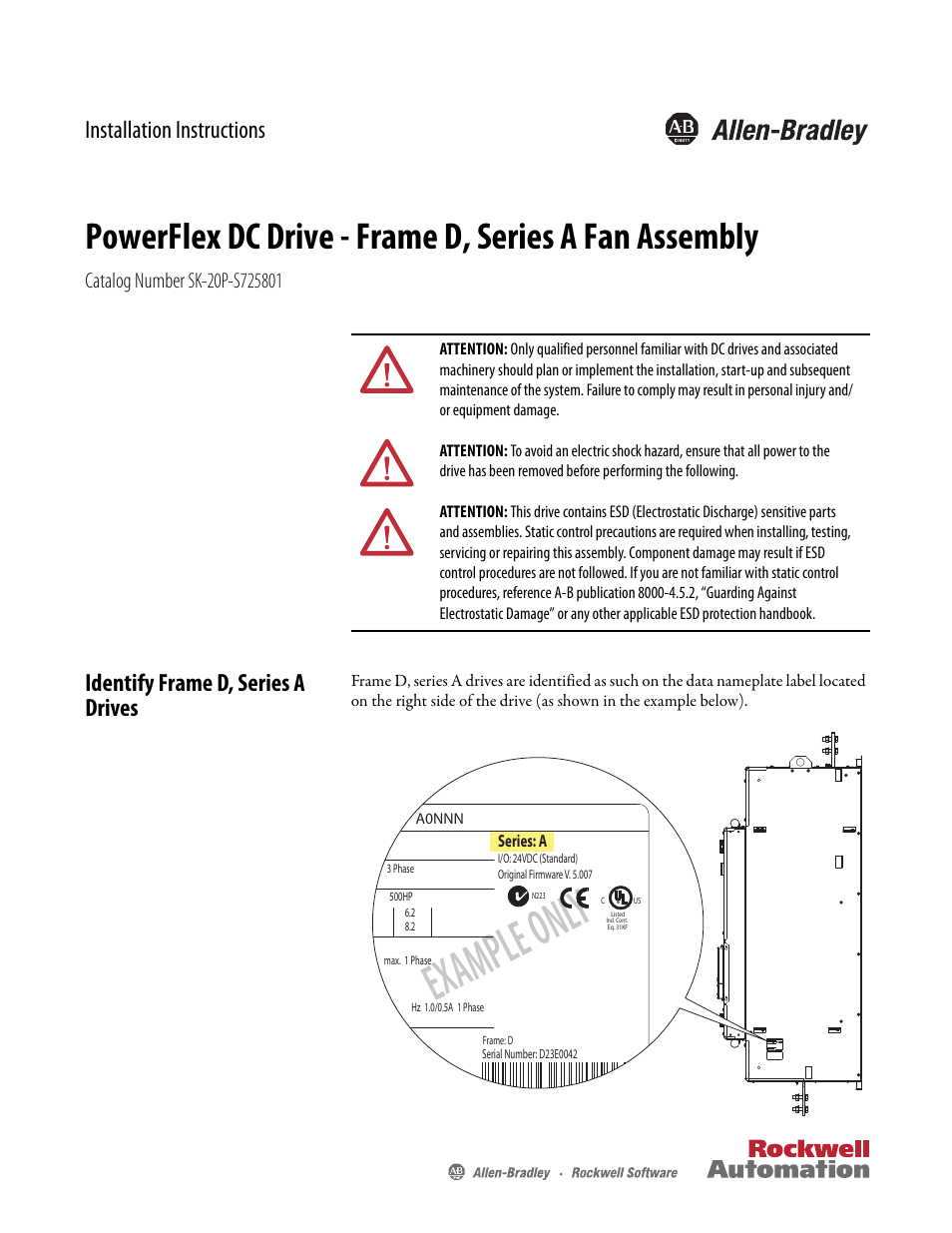 Rockwell Automation 20P PowerFlex DC Drive - Frame D, Series A Fan Assembly User Manual | 6 pages