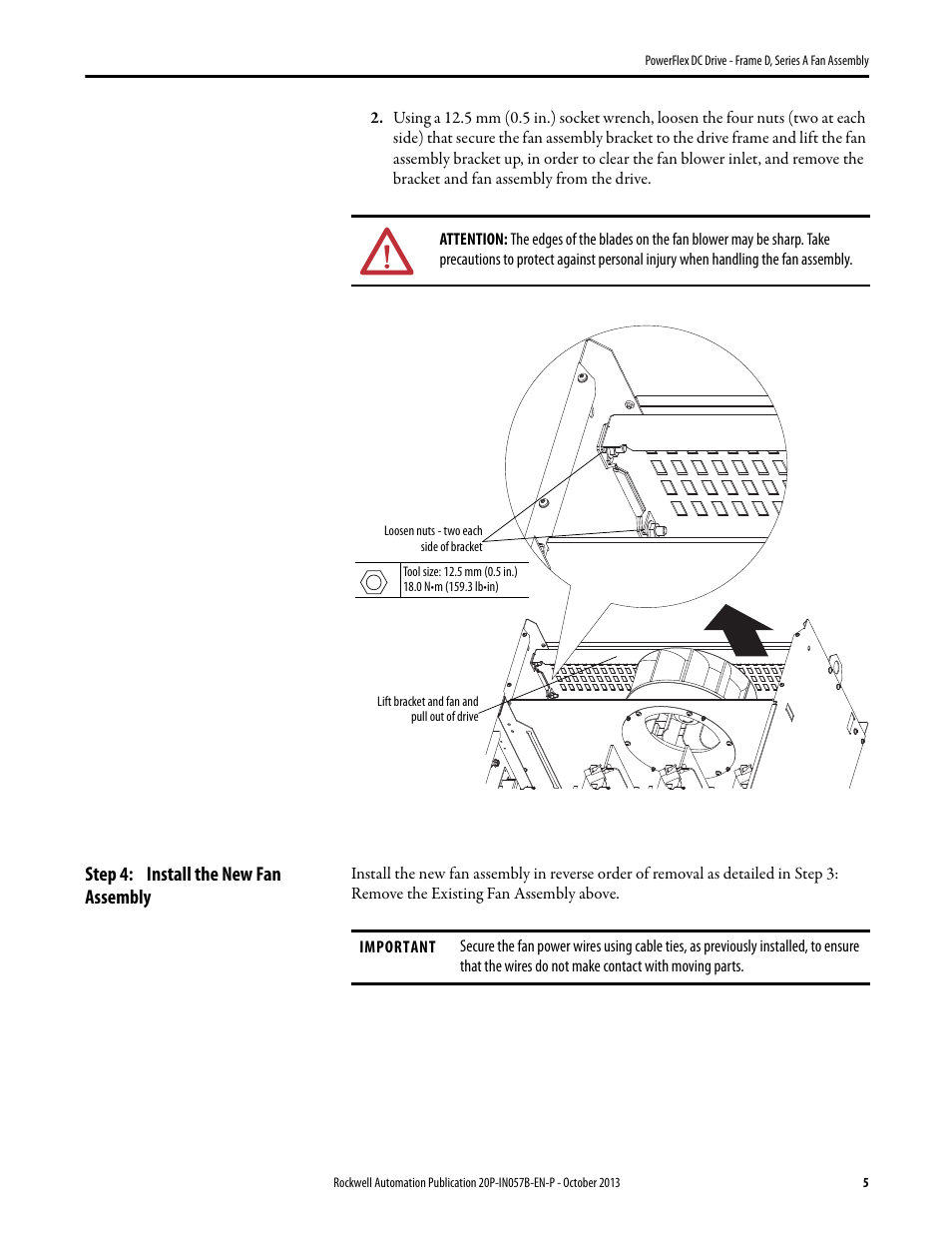 Step 4: install the new fan assembly | Rockwell Automation 20P PowerFlex DC Drive - Frame D, Series A Fan Assembly User Manual | Page 5 / 6