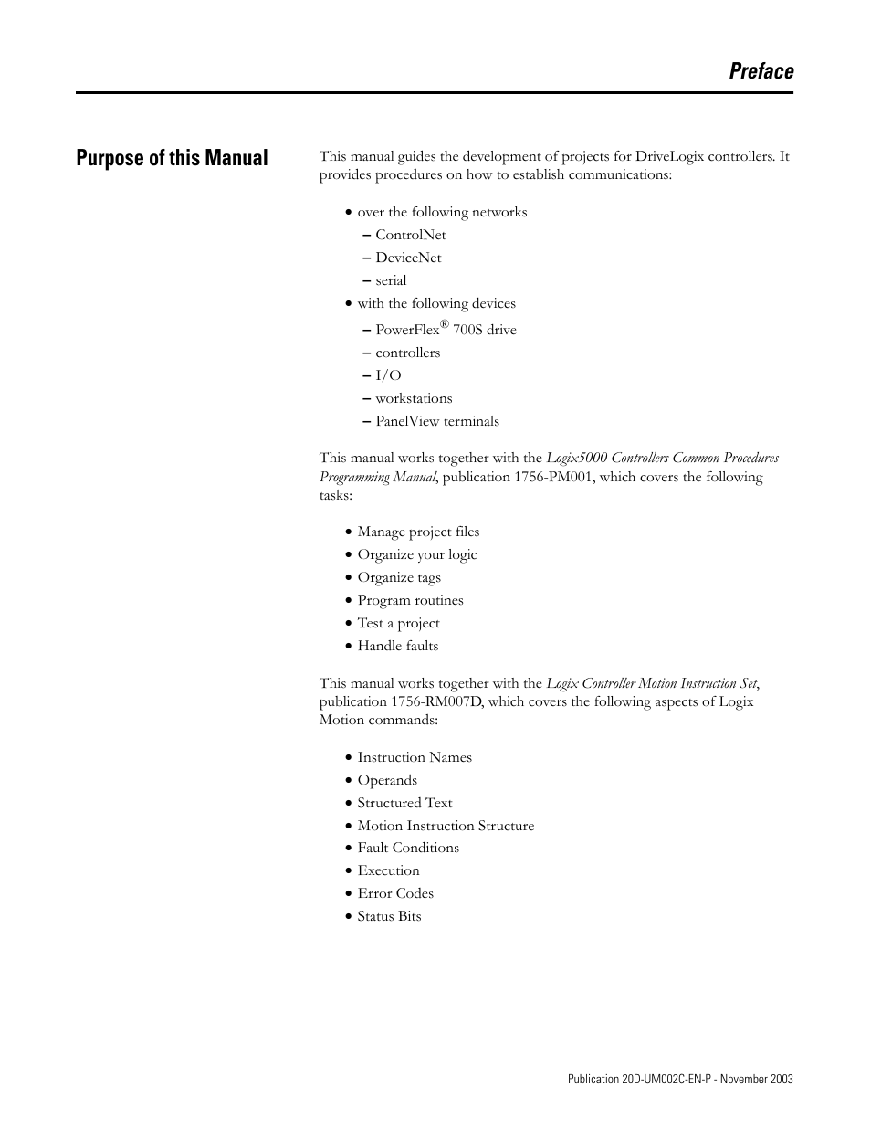 Purpose of this manual, Preface | Rockwell Automation 5720 DriveLogix System User Manual | Page 11 / 263