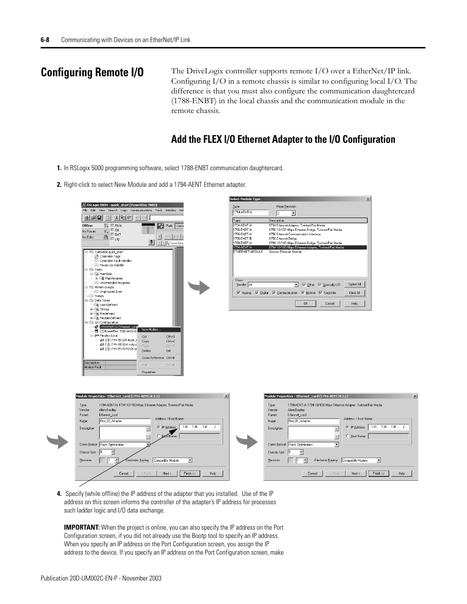 Configuring remote i/o | Rockwell Automation 5720 DriveLogix System User Manual | Page 124 / 263