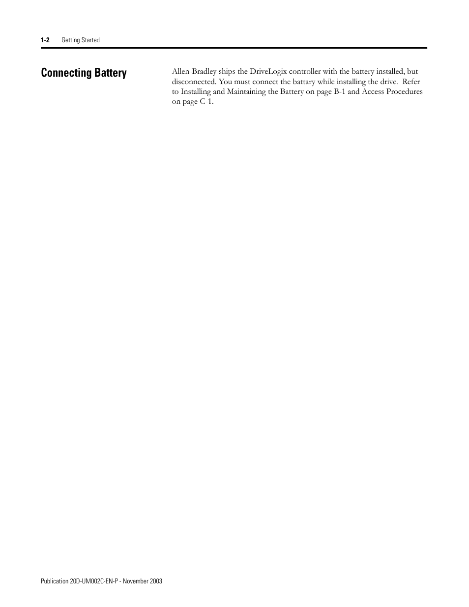 Connecting battery | Rockwell Automation 5720 DriveLogix System User Manual | Page 14 / 263