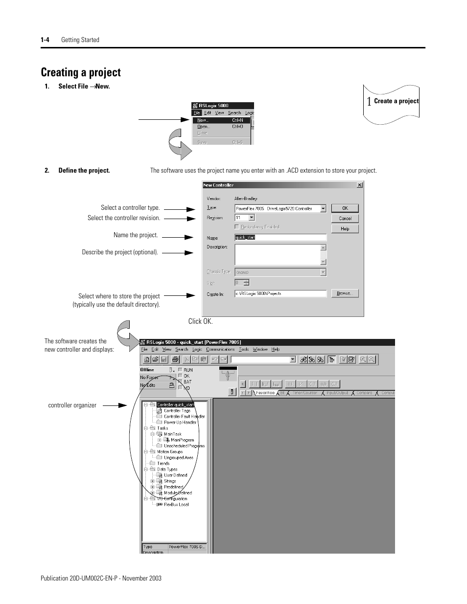 Creating a project | Rockwell Automation 5720 DriveLogix System User Manual | Page 16 / 263