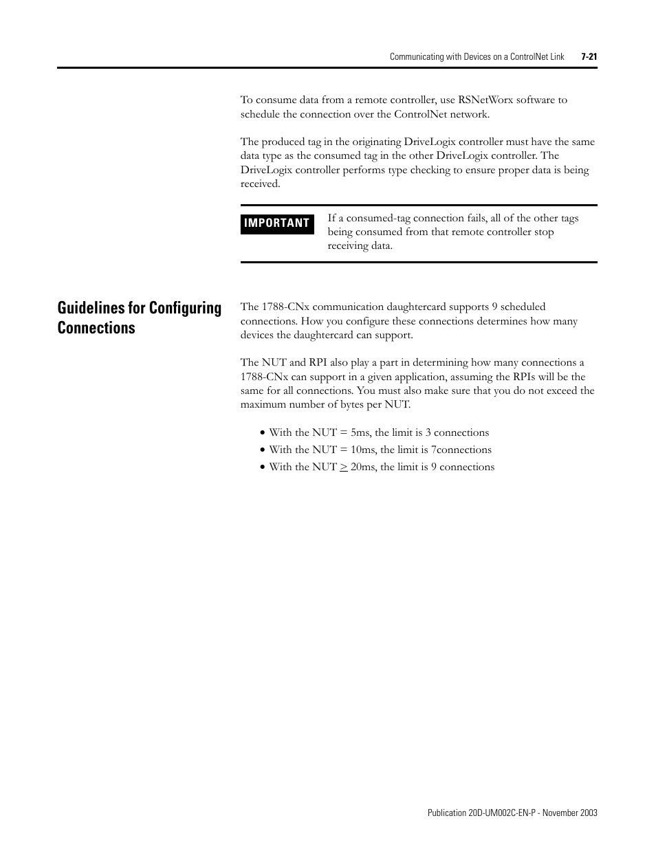 Guidelines for configuring connections | Rockwell Automation 5720 DriveLogix System User Manual | Page 167 / 263