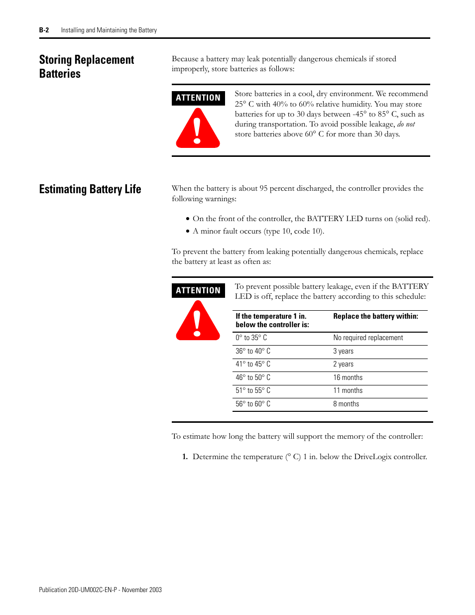 Storing replacement batteries, Estimating battery life | Rockwell Automation 5720 DriveLogix System User Manual | Page 246 / 263