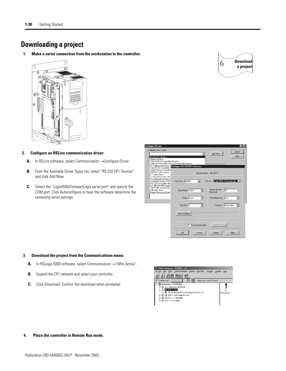 Downloading a project | Rockwell Automation 5720 DriveLogix System User Manual | Page 32 / 263