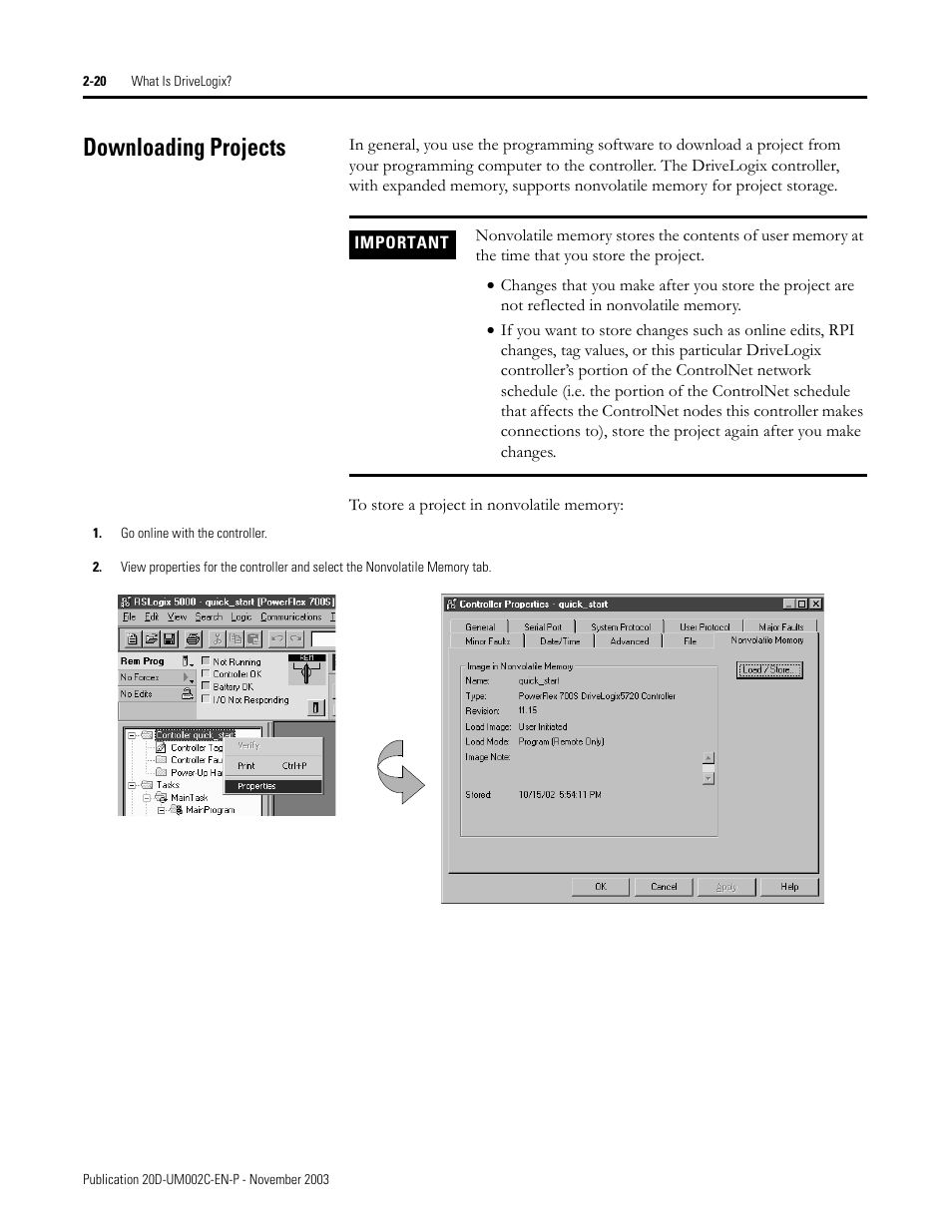 Downloading projects | Rockwell Automation 5720 DriveLogix System User Manual | Page 54 / 263