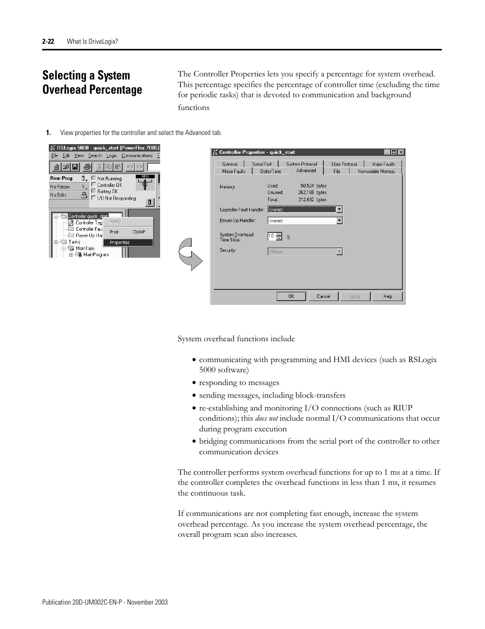 Selecting a system overhead percentage | Rockwell Automation 5720 DriveLogix System User Manual | Page 56 / 263