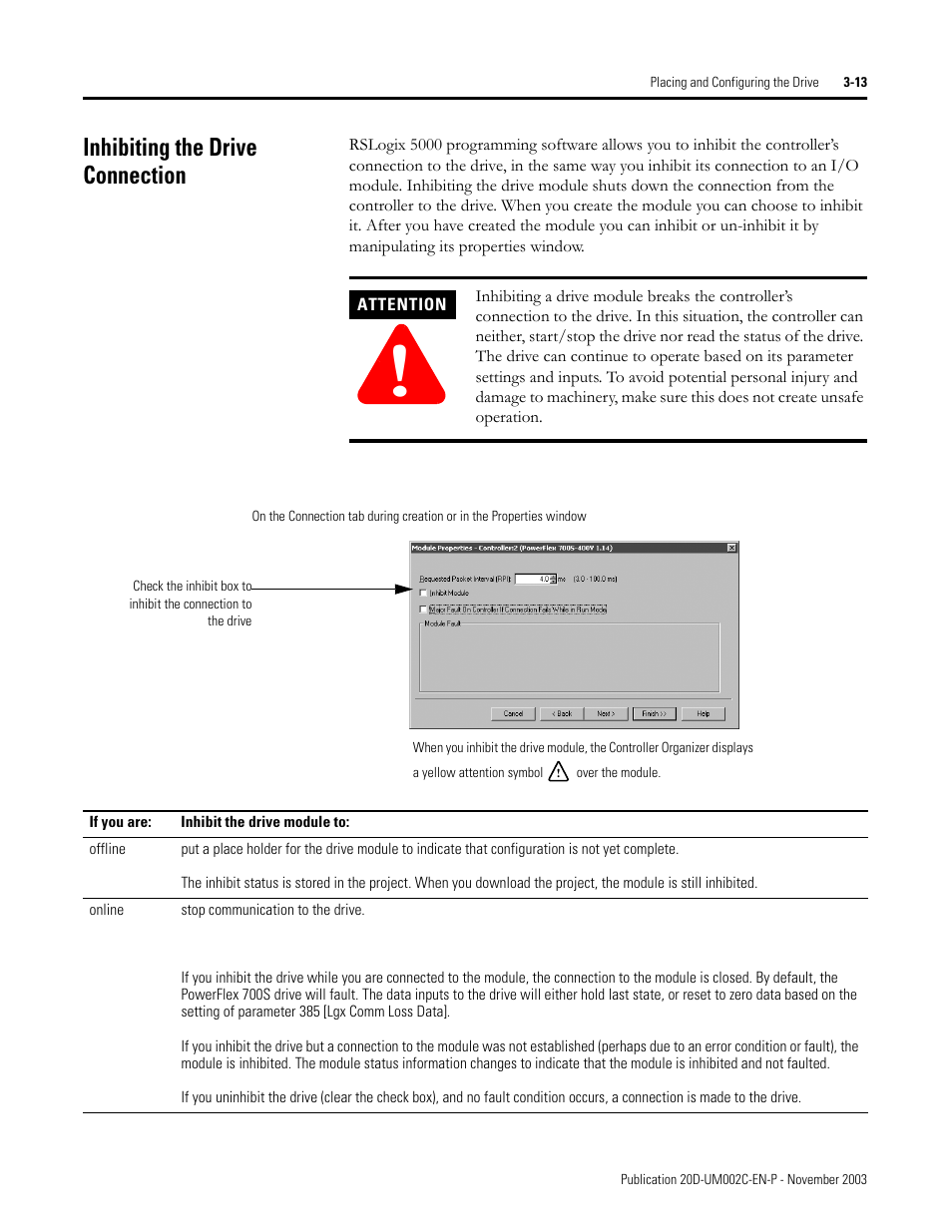 Inhibiting the drive connection | Rockwell Automation 5720 DriveLogix System User Manual | Page 71 / 263