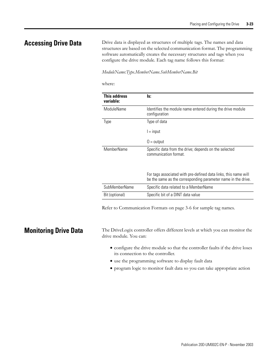 Accessing drive data, Monitoring drive data, Accessing drive data monitoring drive data | Rockwell Automation 5720 DriveLogix System User Manual | Page 81 / 263