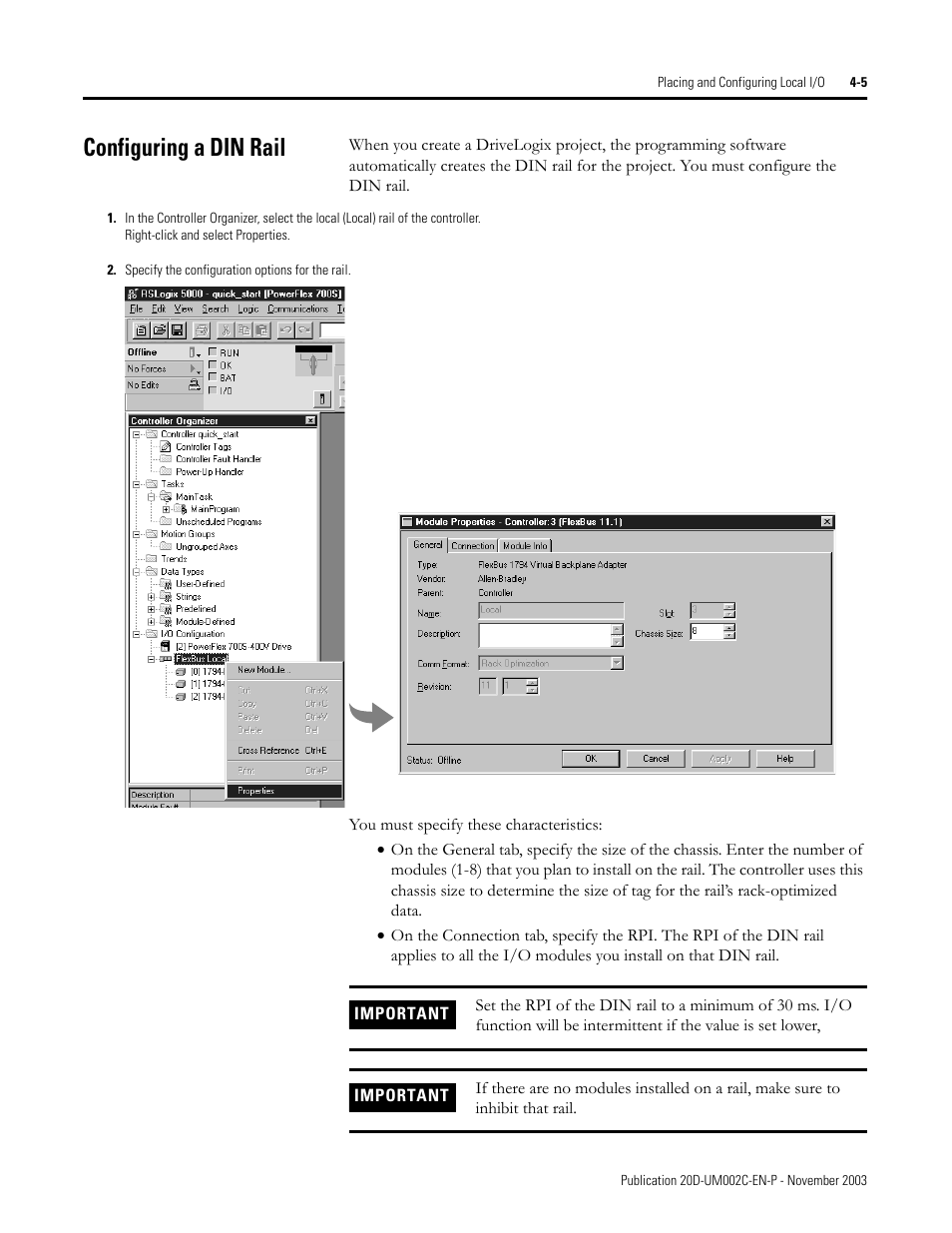 Configuring a din rail | Rockwell Automation 5720 DriveLogix System User Manual | Page 89 / 263