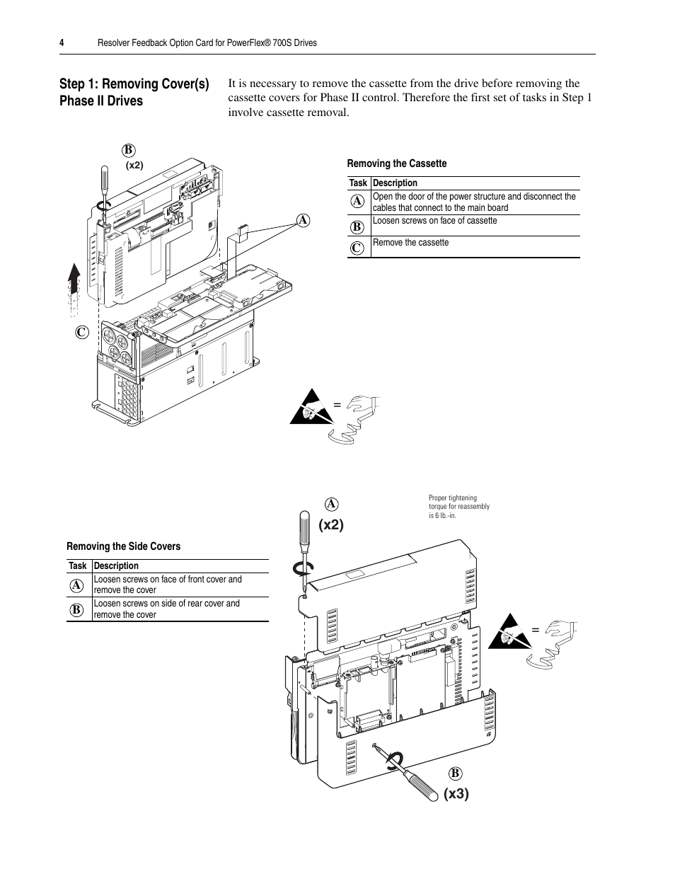 Step 1: removing cover(s) phase ii drives | Rockwell Automation 20D-RES-A0 PowerFlex 700S Resolver Feedback Option User Manual | Page 4 / 16
