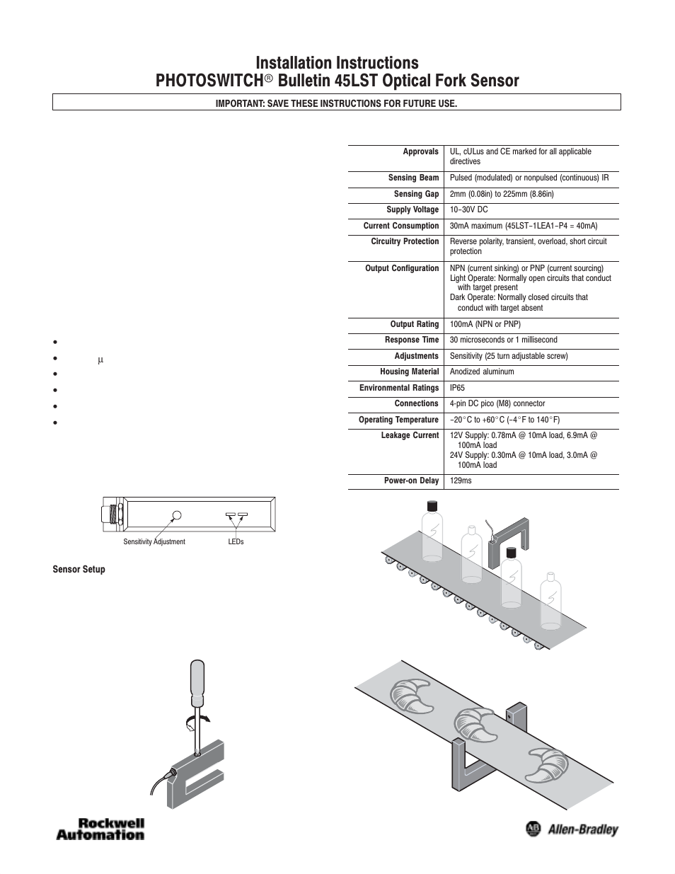 Rockwell Automation 45LST Optical Fork Sensor User Manual | 2 pages