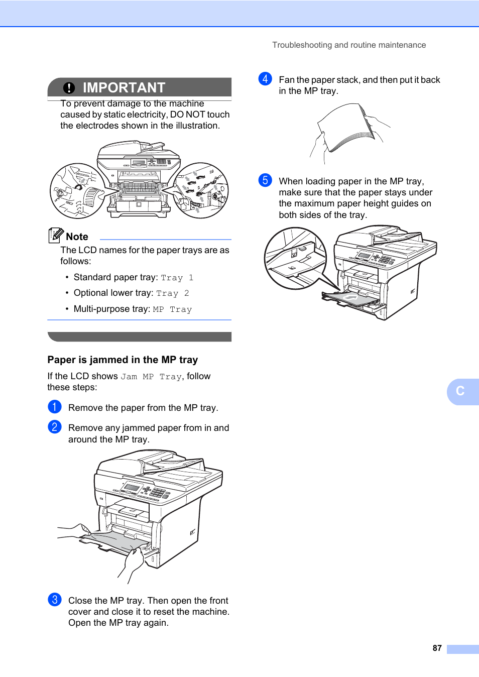 Paper is jammed in the mp tray, Important | Brother DCP-8085DN User Manual | Page 101 / 158