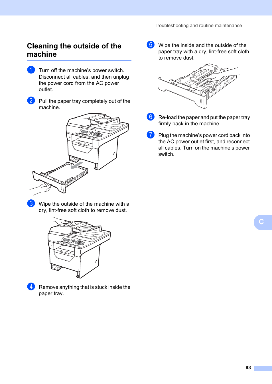Cleaning the outside of the machine, Ccleaning the outside of the machine | Brother DCP-8085DN User Manual | Page 107 / 158
