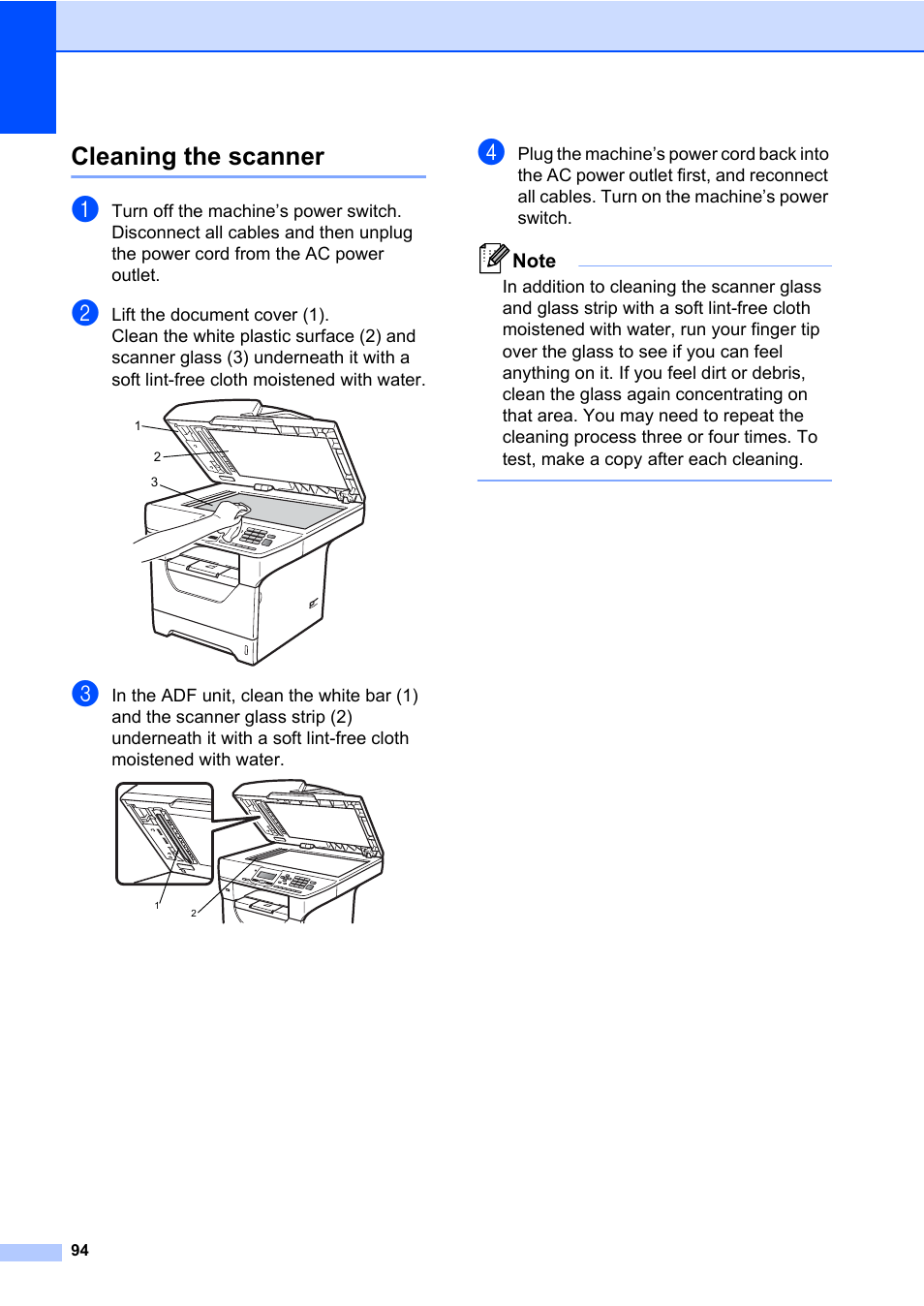 Cleaning the scanner | Brother DCP-8085DN User Manual | Page 108 / 158