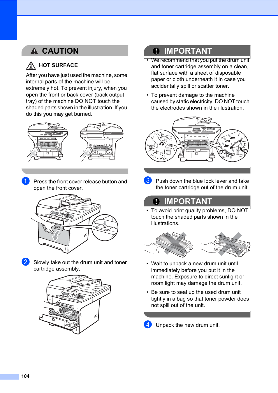 Caution, Important | Brother DCP-8085DN User Manual | Page 118 / 158