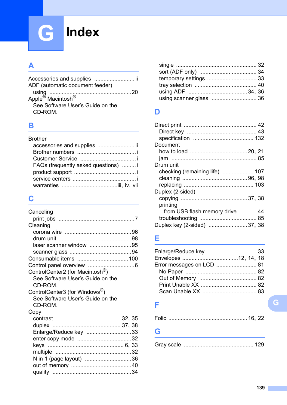 Index | Brother DCP-8085DN User Manual | Page 153 / 158