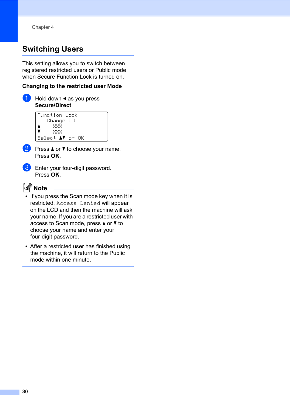 Switching users | Brother DCP-8085DN User Manual | Page 44 / 158