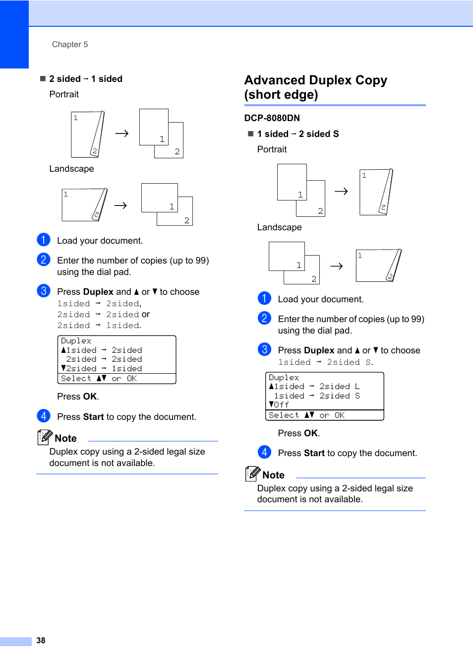 Advanced duplex copy (short edge) | Brother DCP-8085DN User Manual | Page 52 / 158