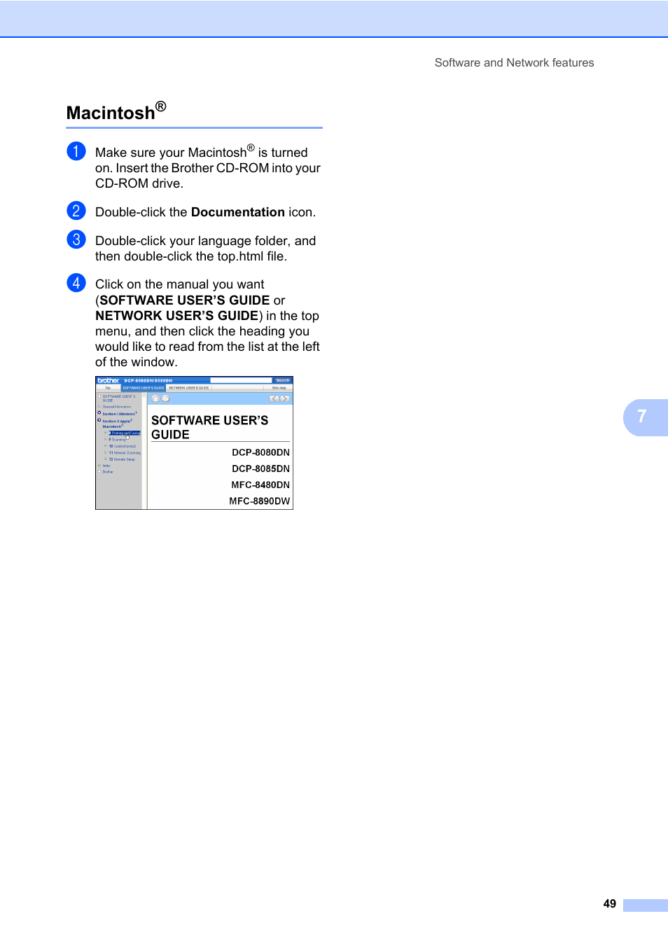 Macintosh, 7macintosh | Brother DCP-8085DN User Manual | Page 63 / 158