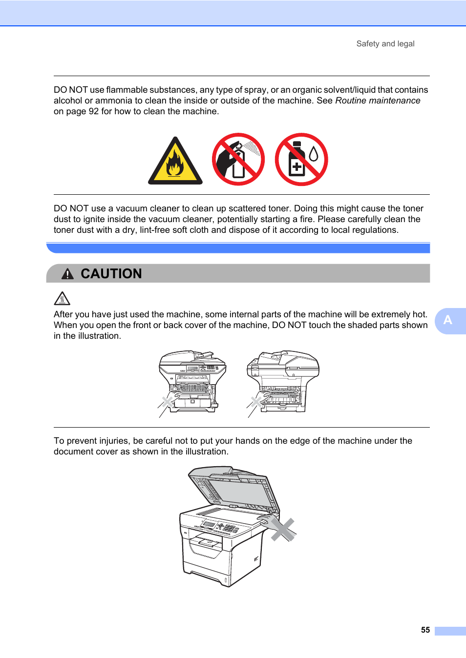 Caution, Safety and legal 55 | Brother DCP-8085DN User Manual | Page 69 / 158