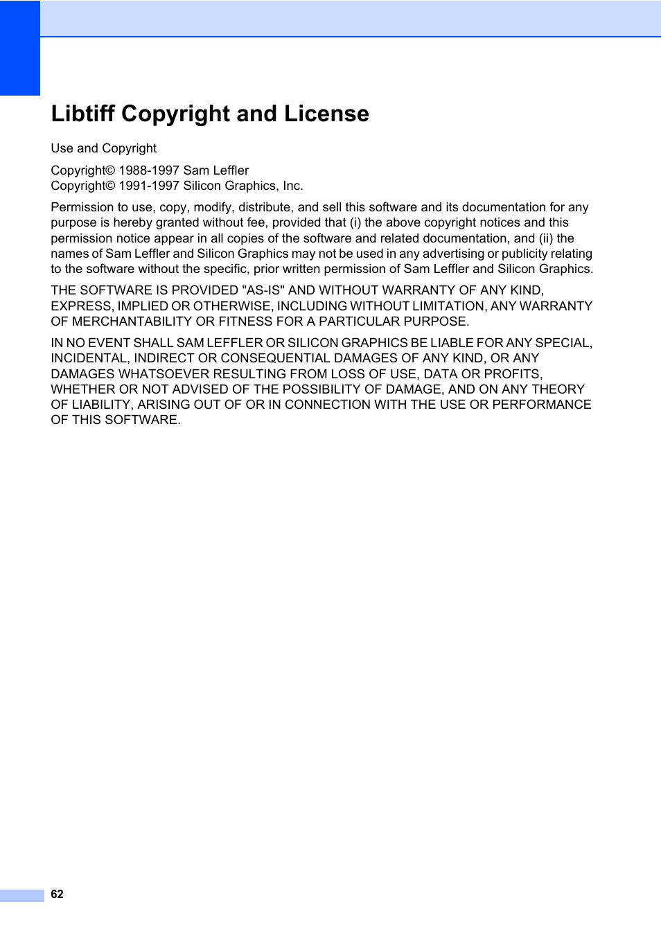 Libtiff copyright and license | Brother DCP-8085DN User Manual | Page 76 / 158