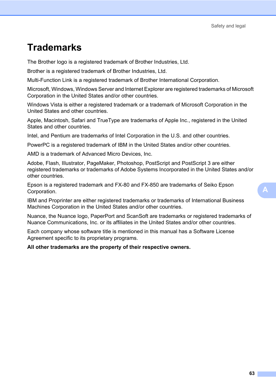 Trademarks | Brother DCP-8085DN User Manual | Page 77 / 158