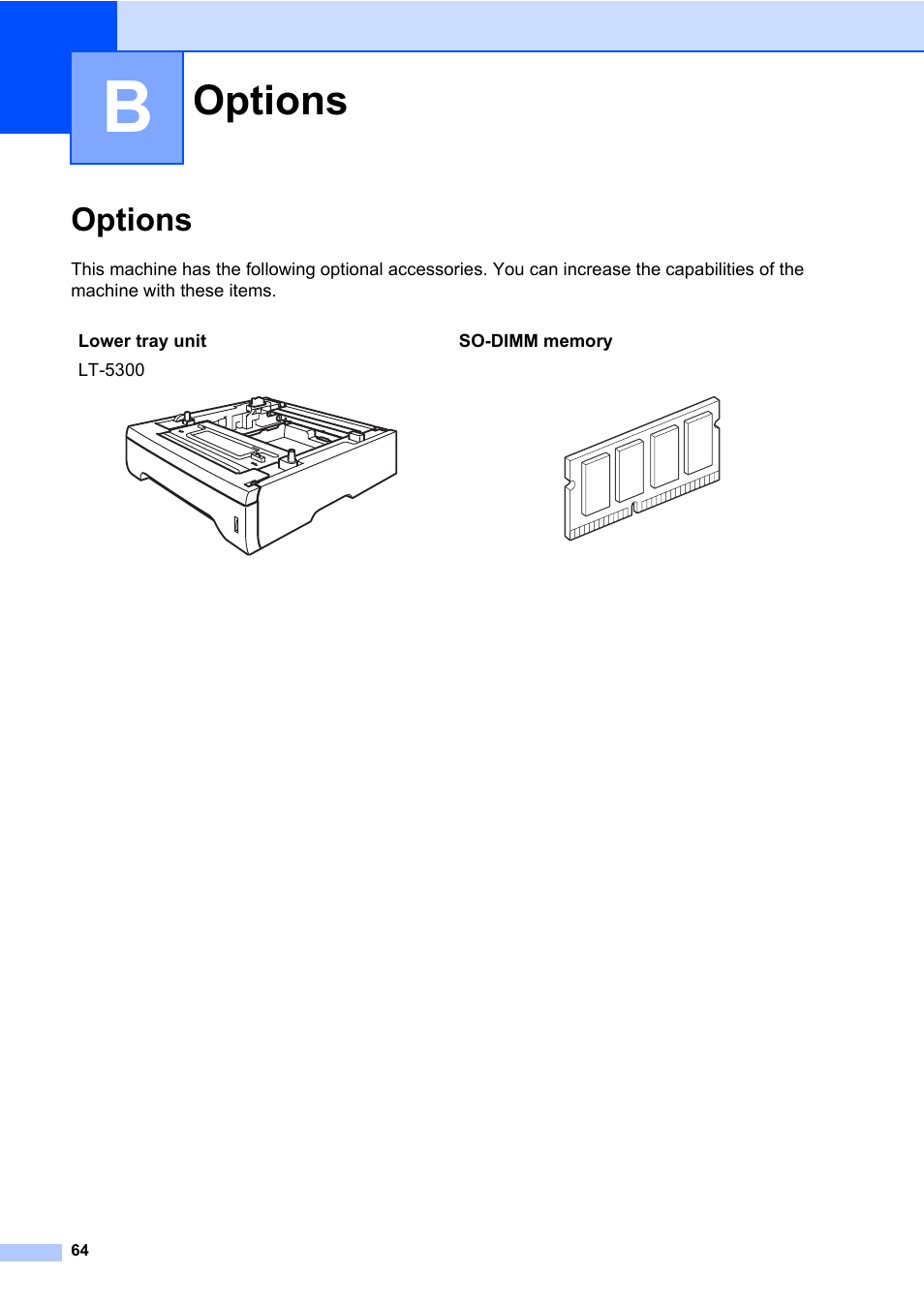 B options, Options | Brother DCP-8085DN User Manual | Page 78 / 158