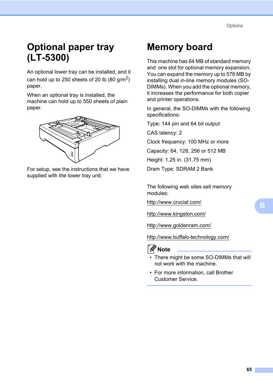 Optional paper tray (lt-5300), Memory board, Optional paper tray (lt-5300) memory board | Brother DCP-8085DN User Manual | Page 79 / 158