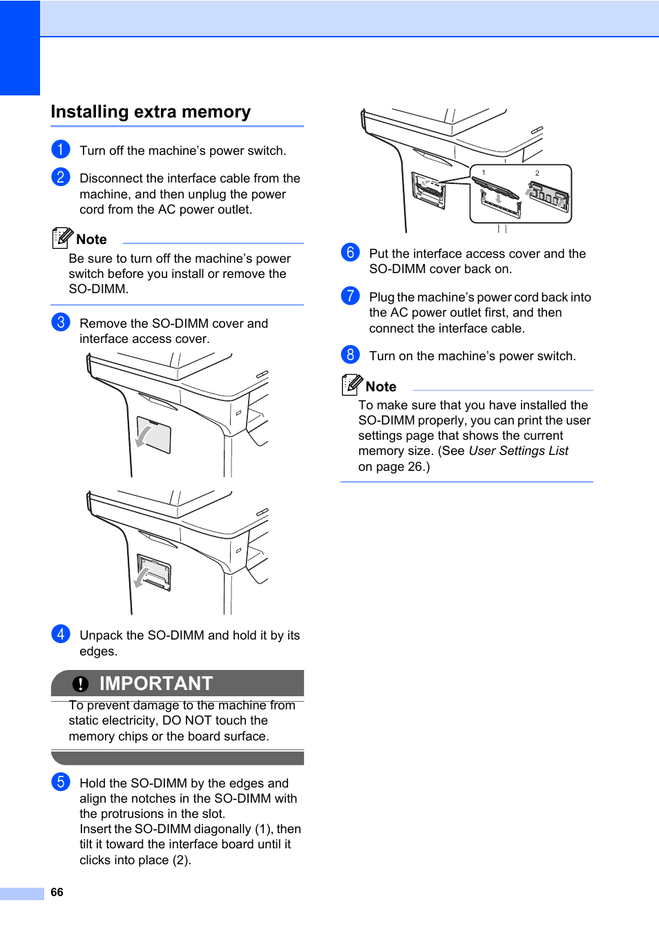 Installing extra memory, Important | Brother DCP-8085DN User Manual | Page 80 / 158