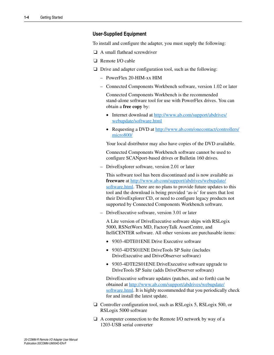 User-supplied equipment | Rockwell Automation 20-COMM-R Remote I/O Adapter User Manual | Page 14 / 128
