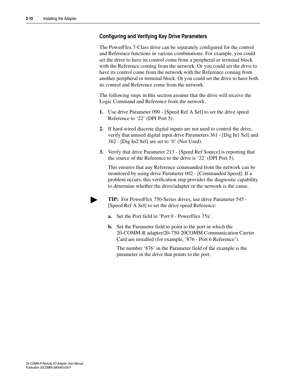 Configuring and verifying key drive parameters | Rockwell Automation 20-COMM-R Remote I/O Adapter User Manual | Page 26 / 128