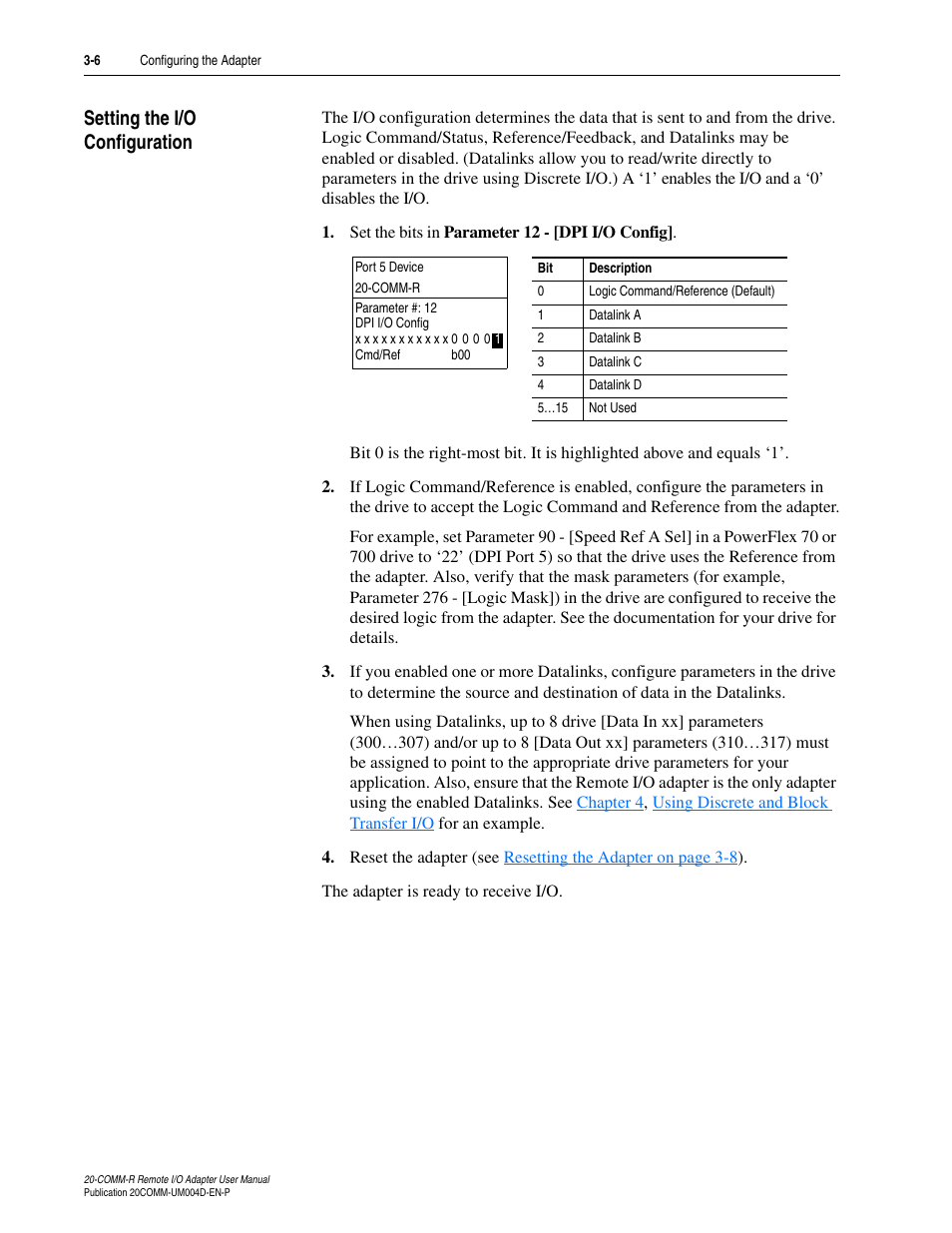 Setting the i/o configuration, Setting the i/o configuration -6 | Rockwell Automation 20-COMM-R Remote I/O Adapter User Manual | Page 32 / 128