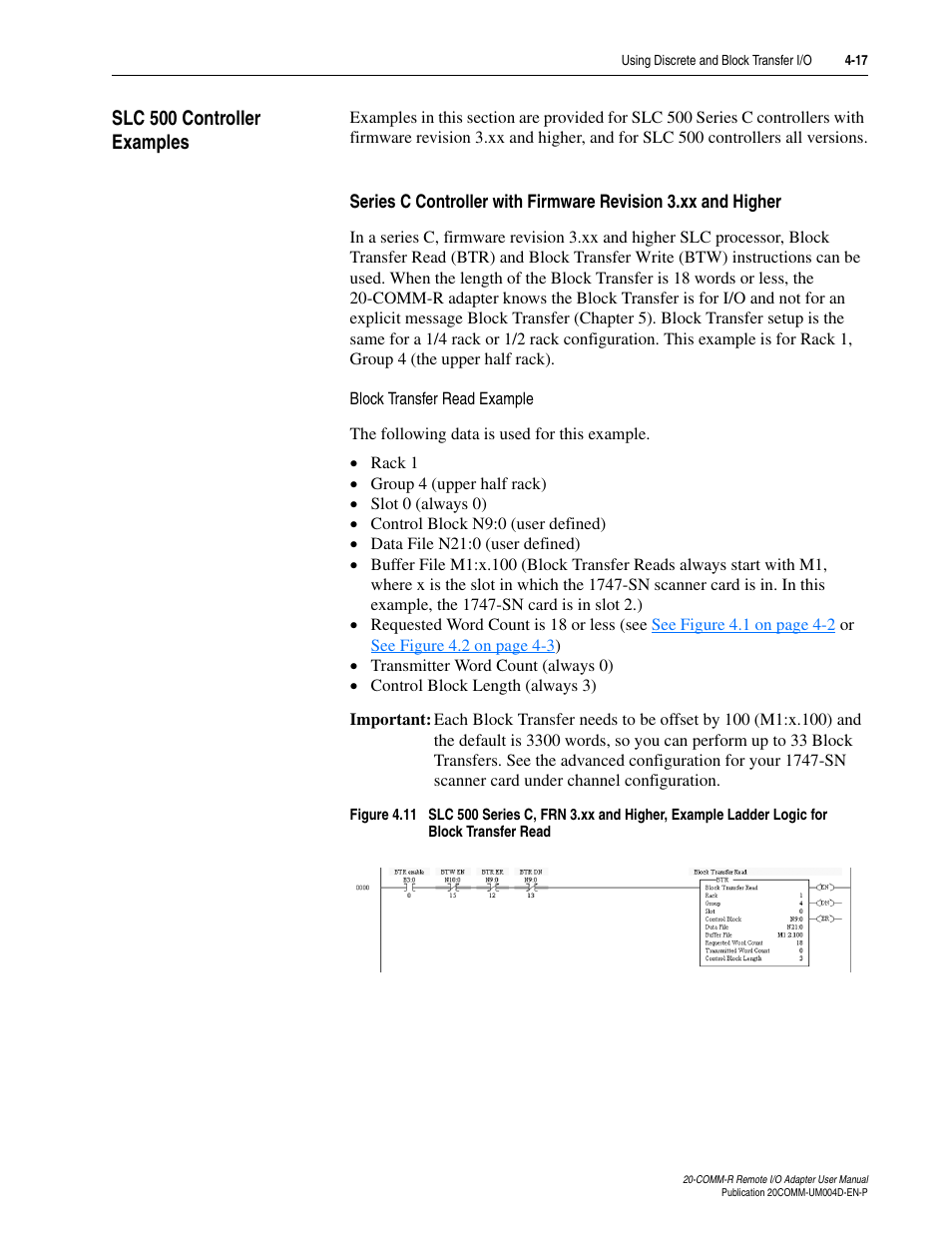 Slc 500 controller examples, Slc 500 controller example -17 | Rockwell Automation 20-COMM-R Remote I/O Adapter User Manual | Page 53 / 128