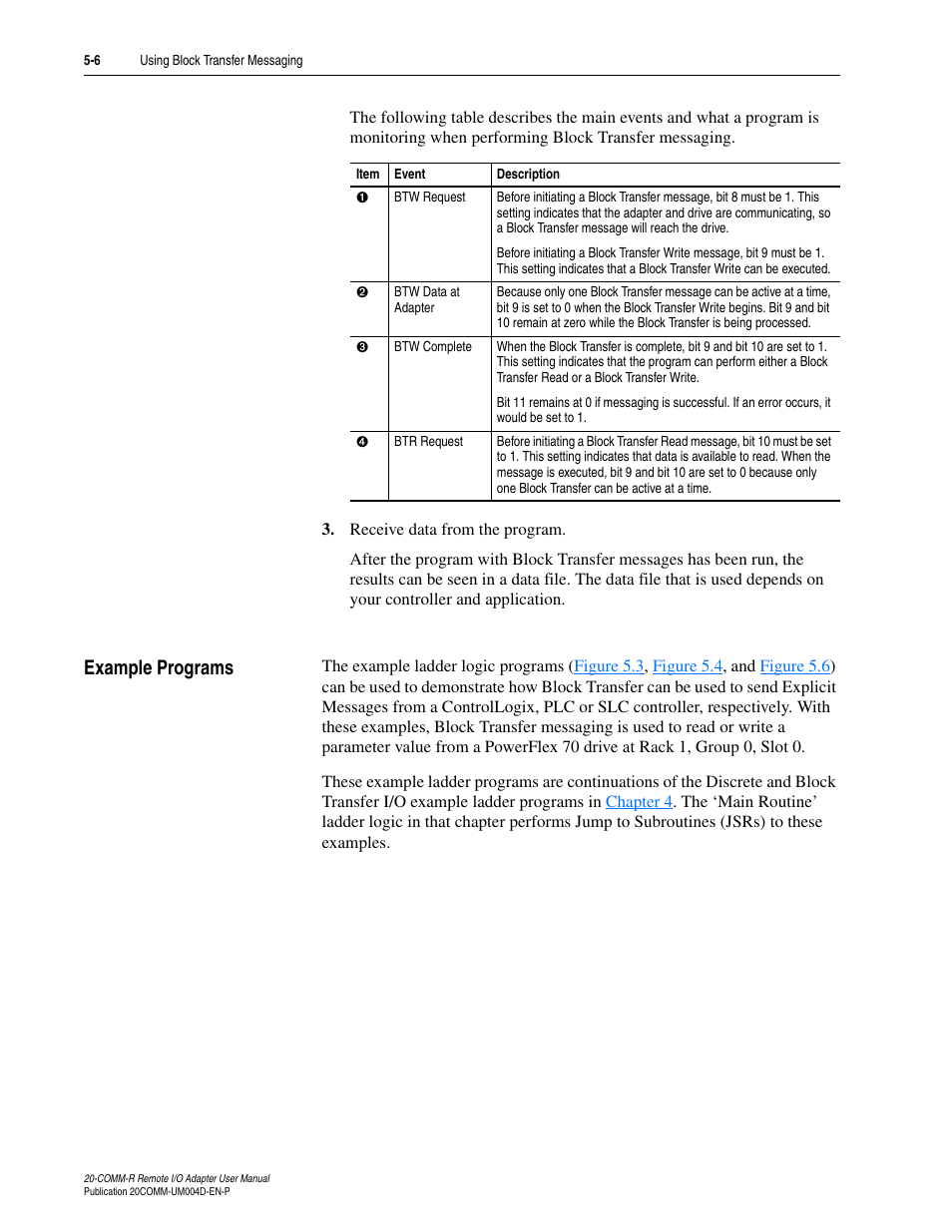 Example programs, Example programs -6 | Rockwell Automation 20-COMM-R Remote I/O Adapter User Manual | Page 64 / 128