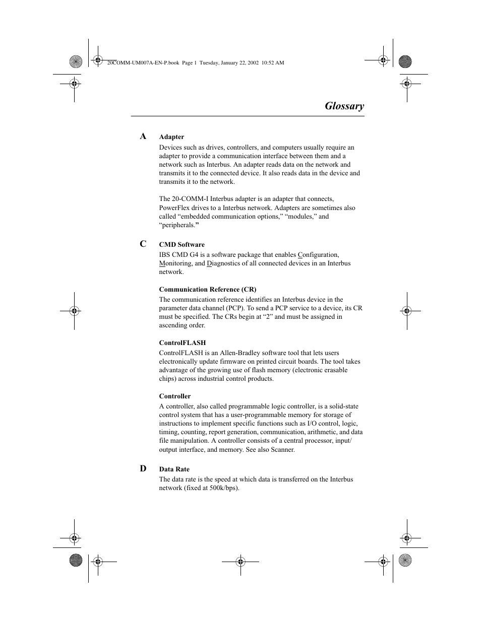 Glossary | Rockwell Automation 20-COMM-I Interbus Adapter User Manual | Page 106 / 118