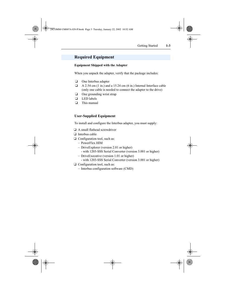 Required equipment | Rockwell Automation 20-COMM-I Interbus Adapter User Manual | Page 11 / 118