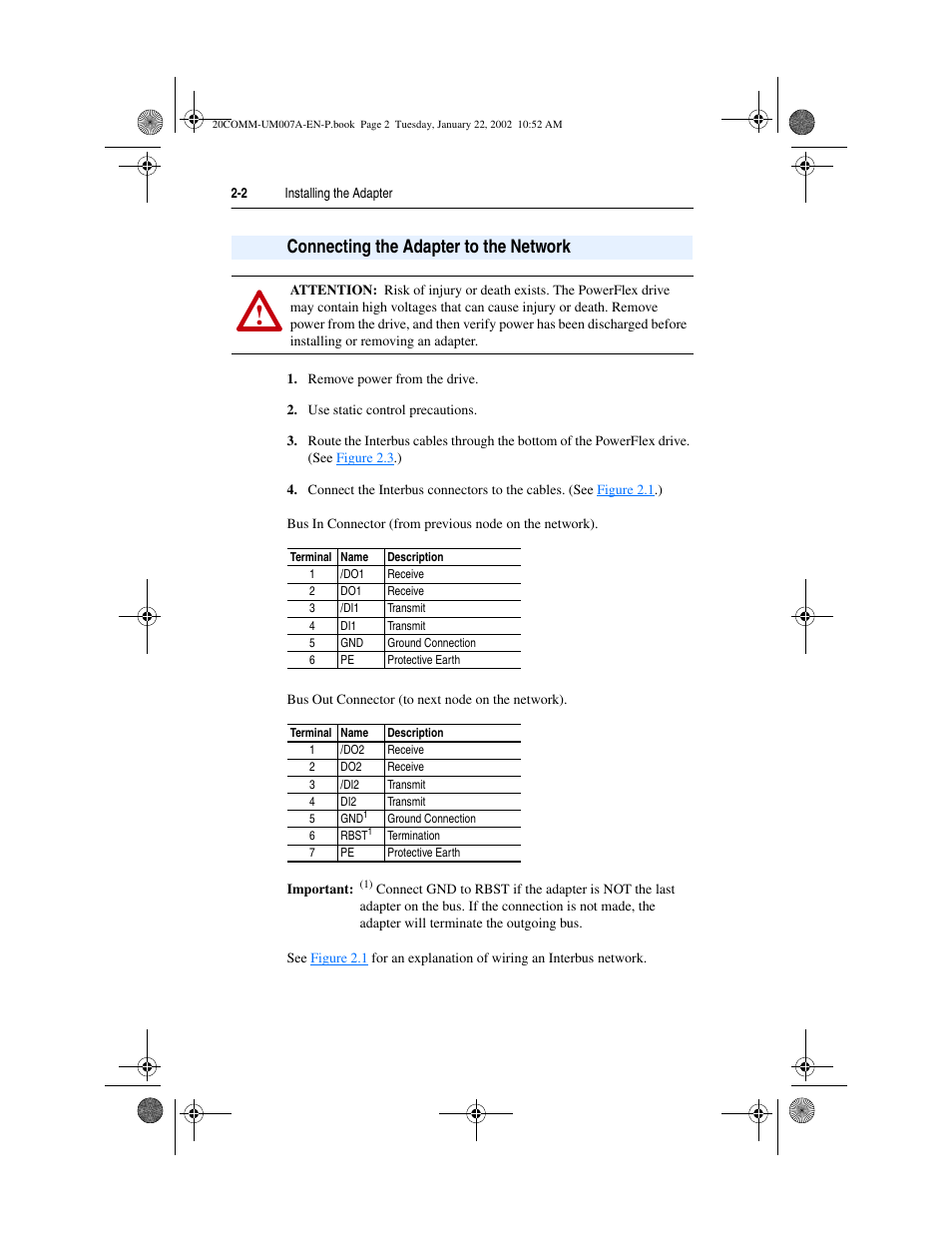 Connecting the adapter to the network | Rockwell Automation 20-COMM-I Interbus Adapter User Manual | Page 18 / 118